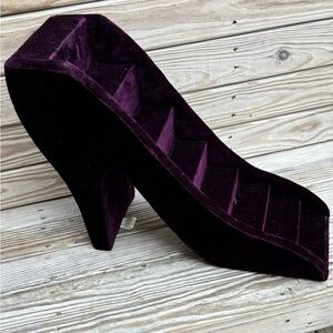 Purple Velvet Shoe Shaped Display for Knick Knacks Has 7 mini Shelves
